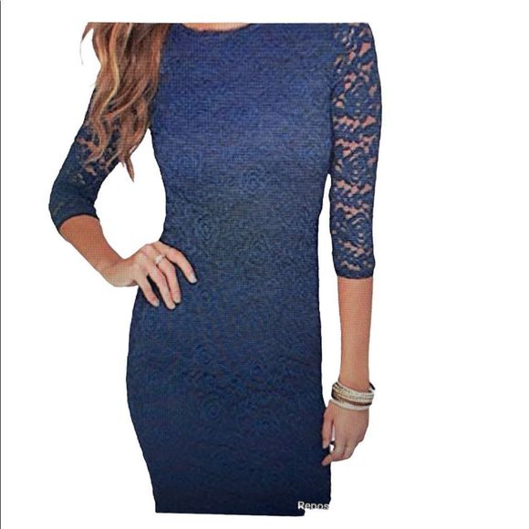 Stretch Lace  Body-Con Evening Dress Royal Blue - Picture 1 of 10